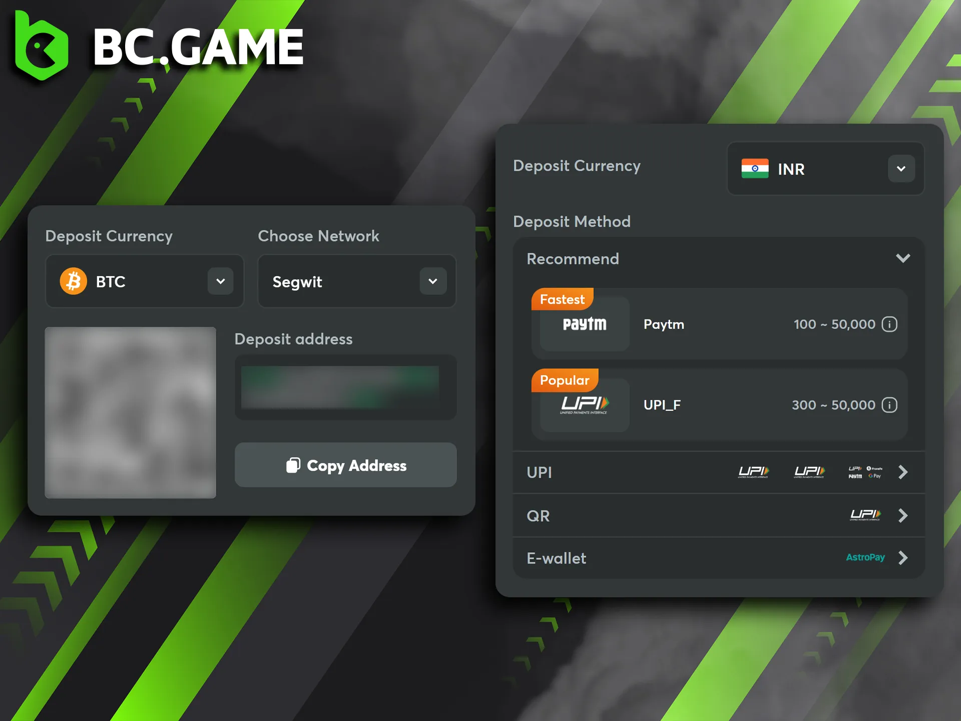 You'll find that the BC Game mobile app supports the exact same payment options as the desktop site.