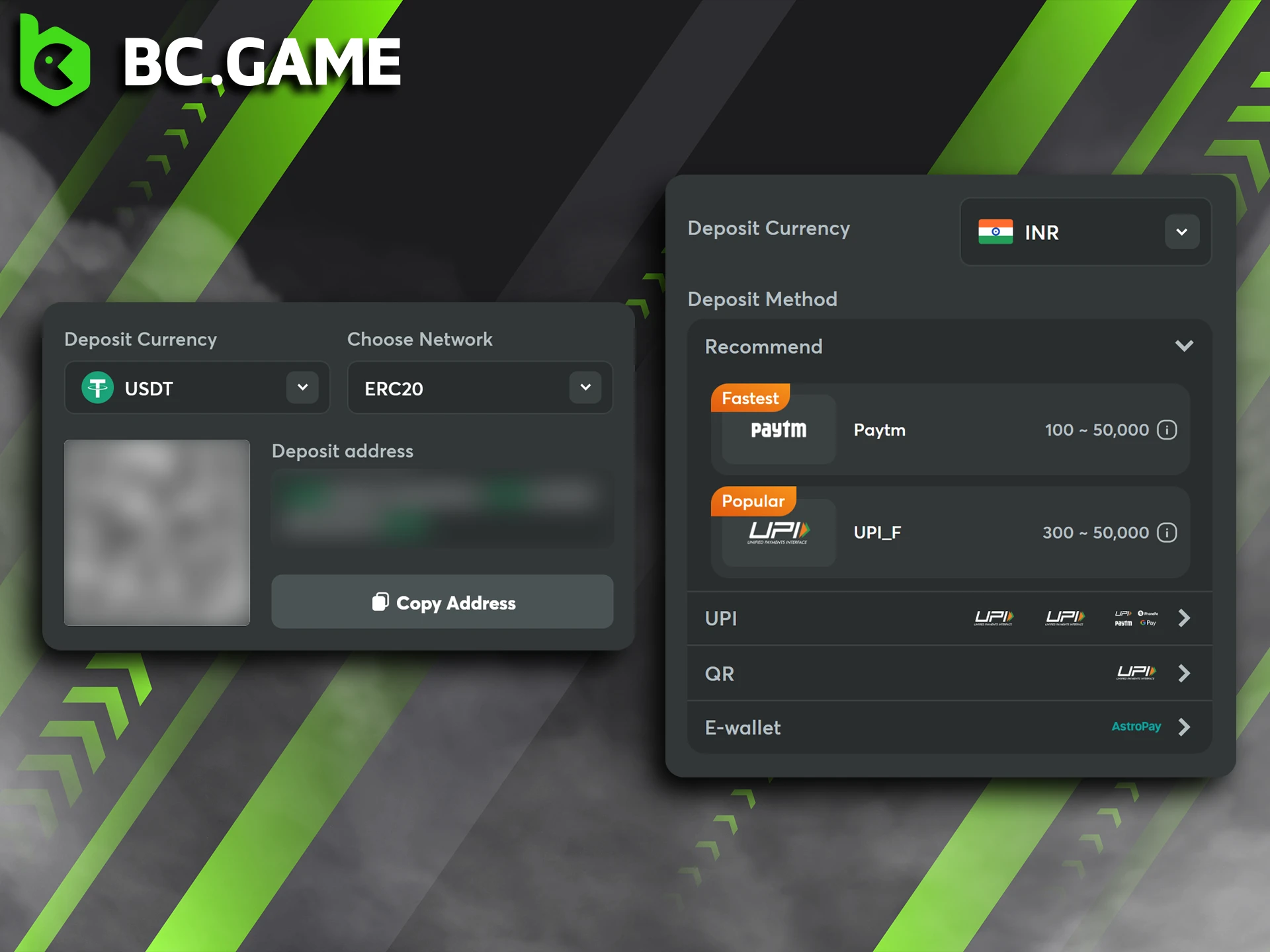 BC Game provides a versatile selection of payment and deposit methods.