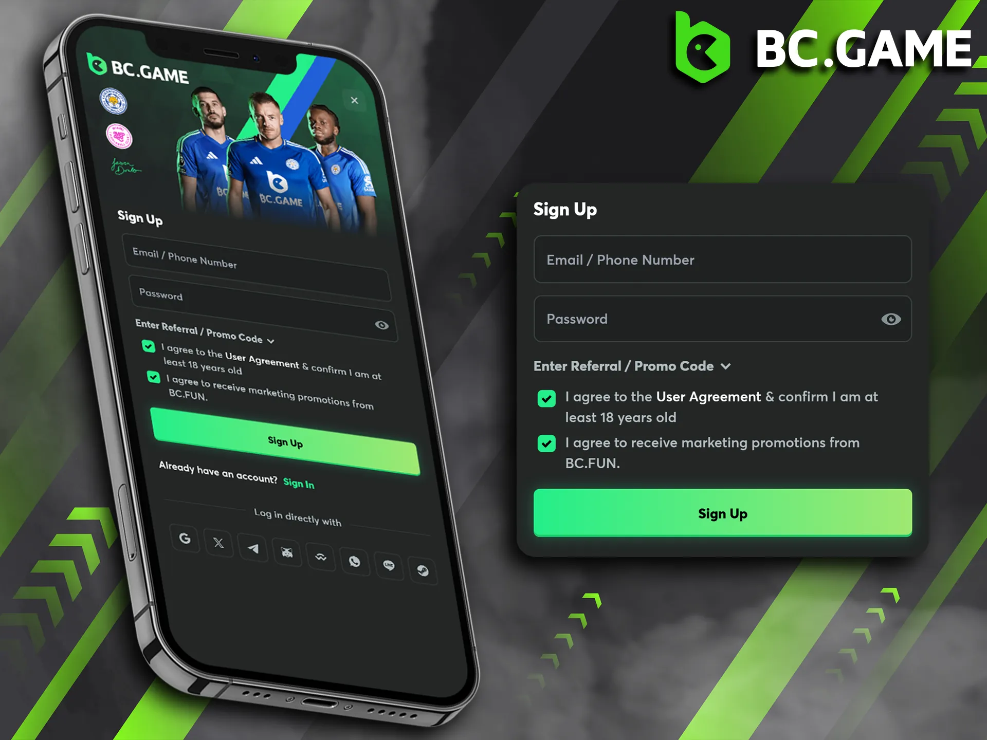 You can also handle your entire registration process through the BC Game mobile application.