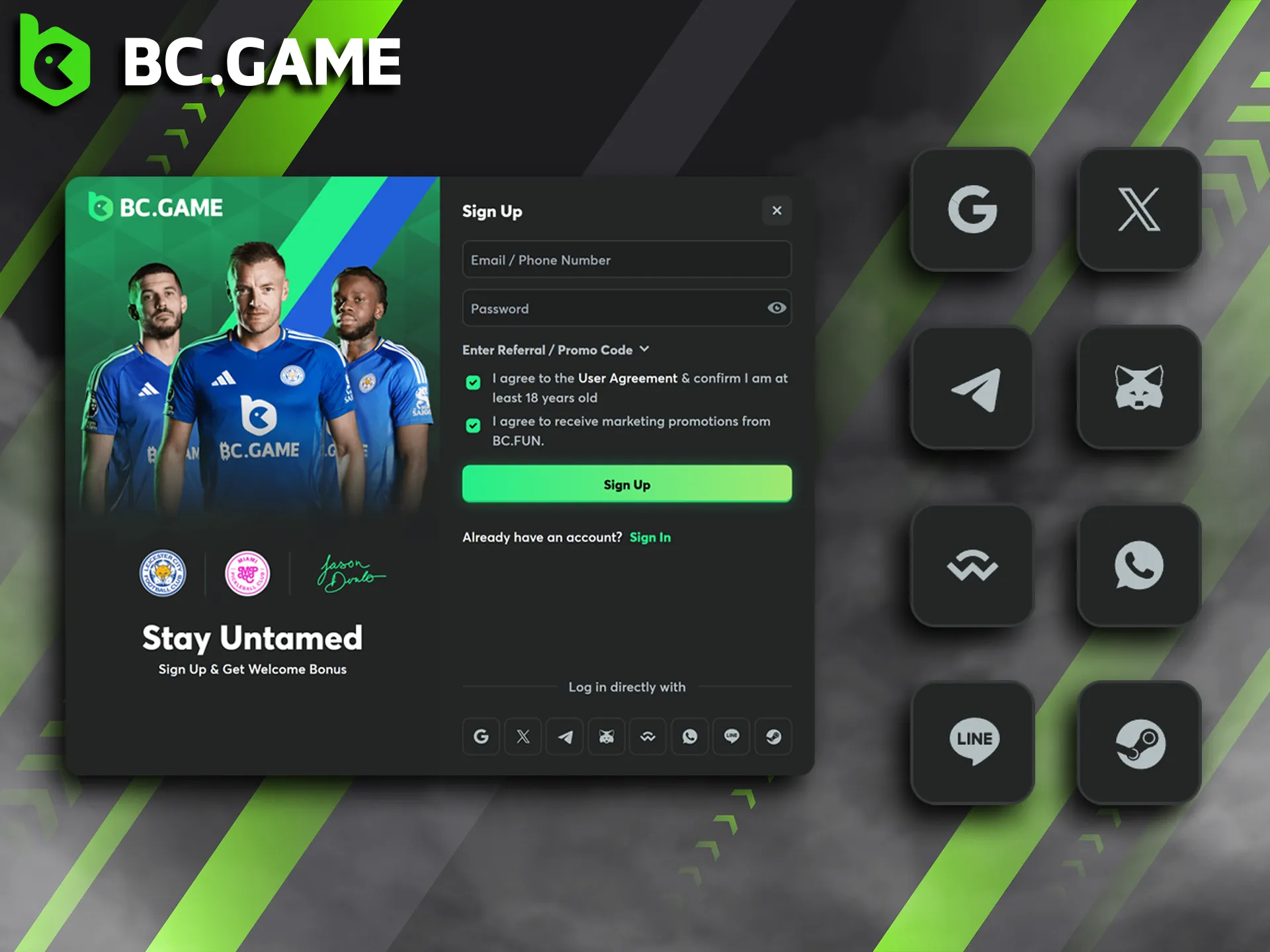 If you prefer a faster route, you can create your BC Game account using your existing social media profiles.