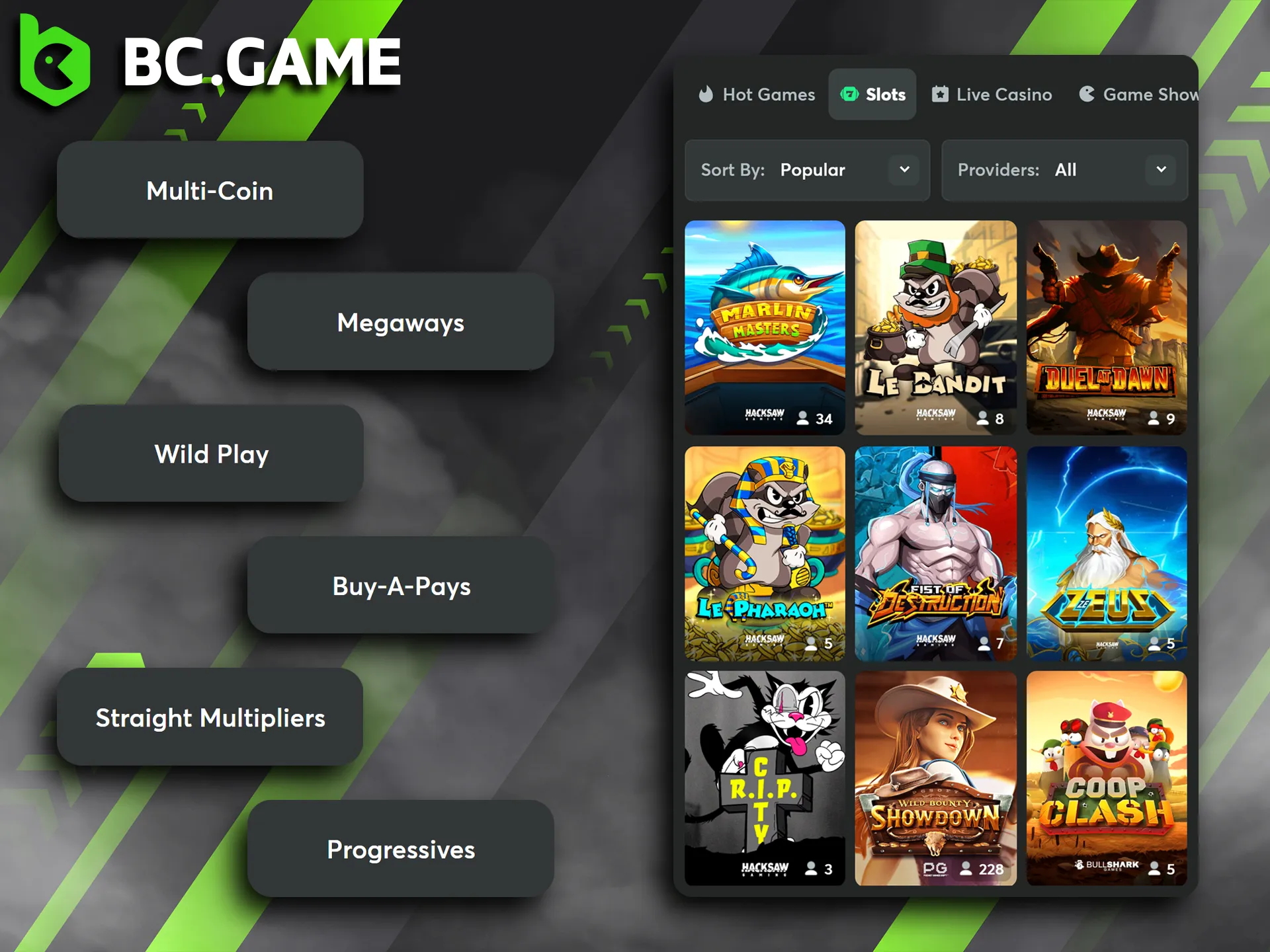 BC Game is proud to offer an incredibly diverse portfolio of slot titles.