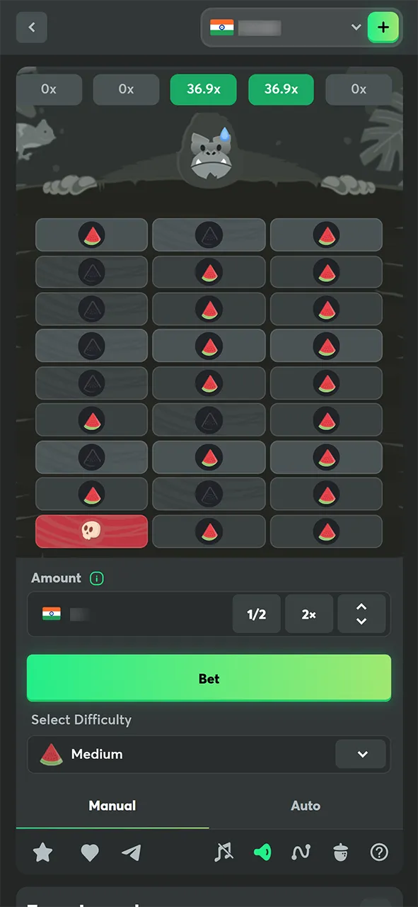 What happens when you select the wrong tile in BC Game's Tower Legend?