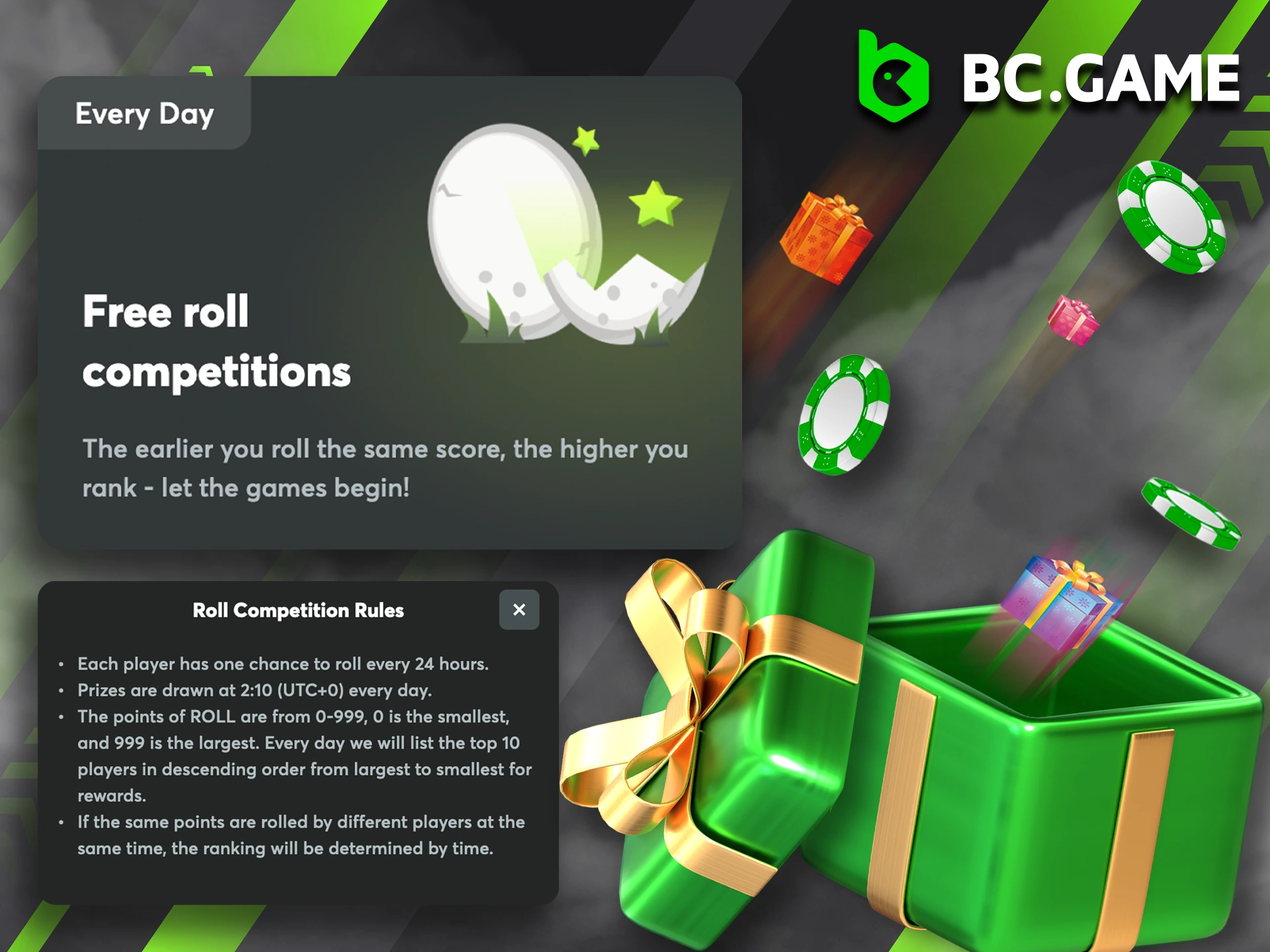 Increase your rewards simply by playing your favorite games at BC Game.