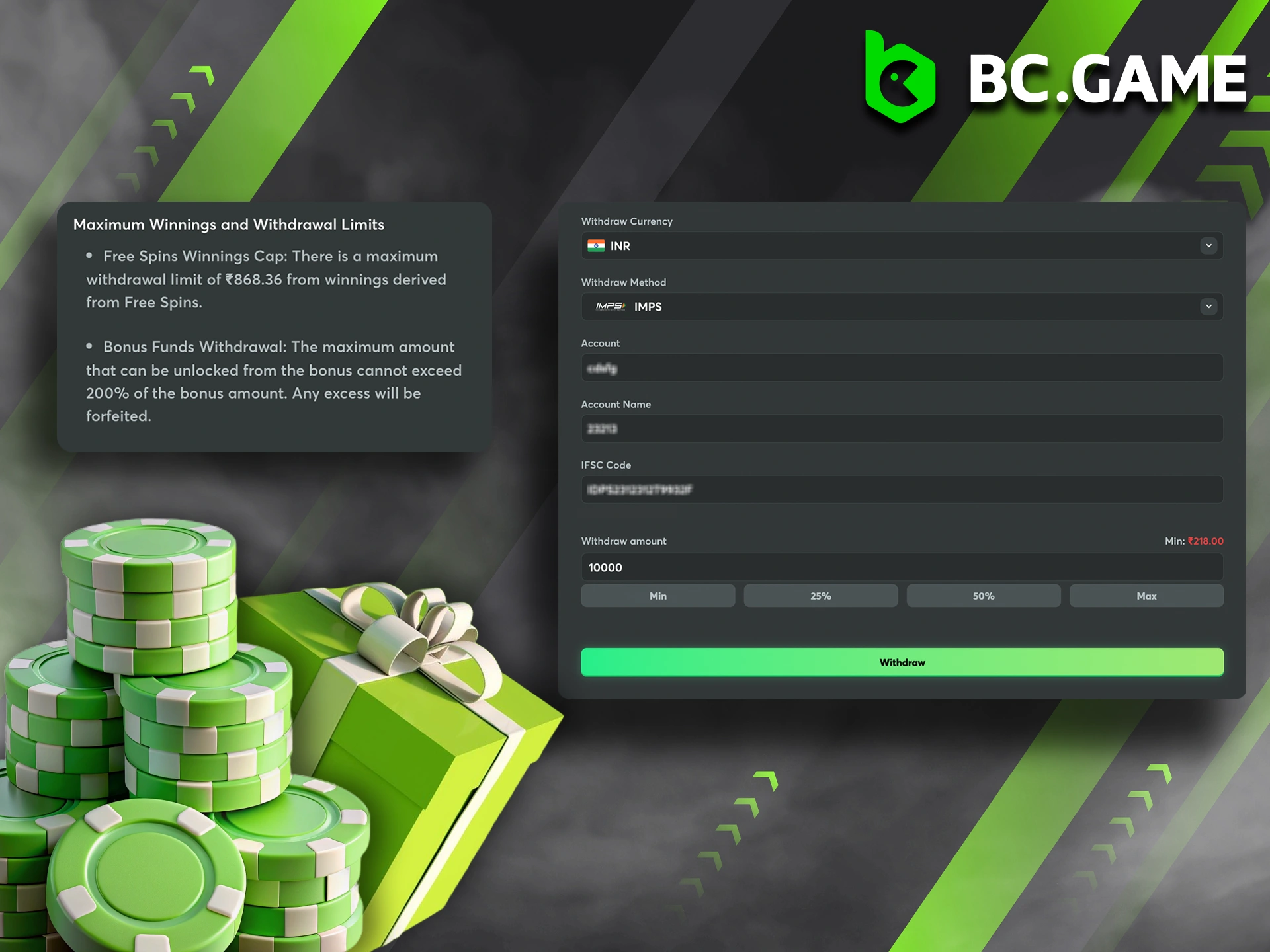 Win big with BC Game bonuses and enjoy flexible withdrawal options.