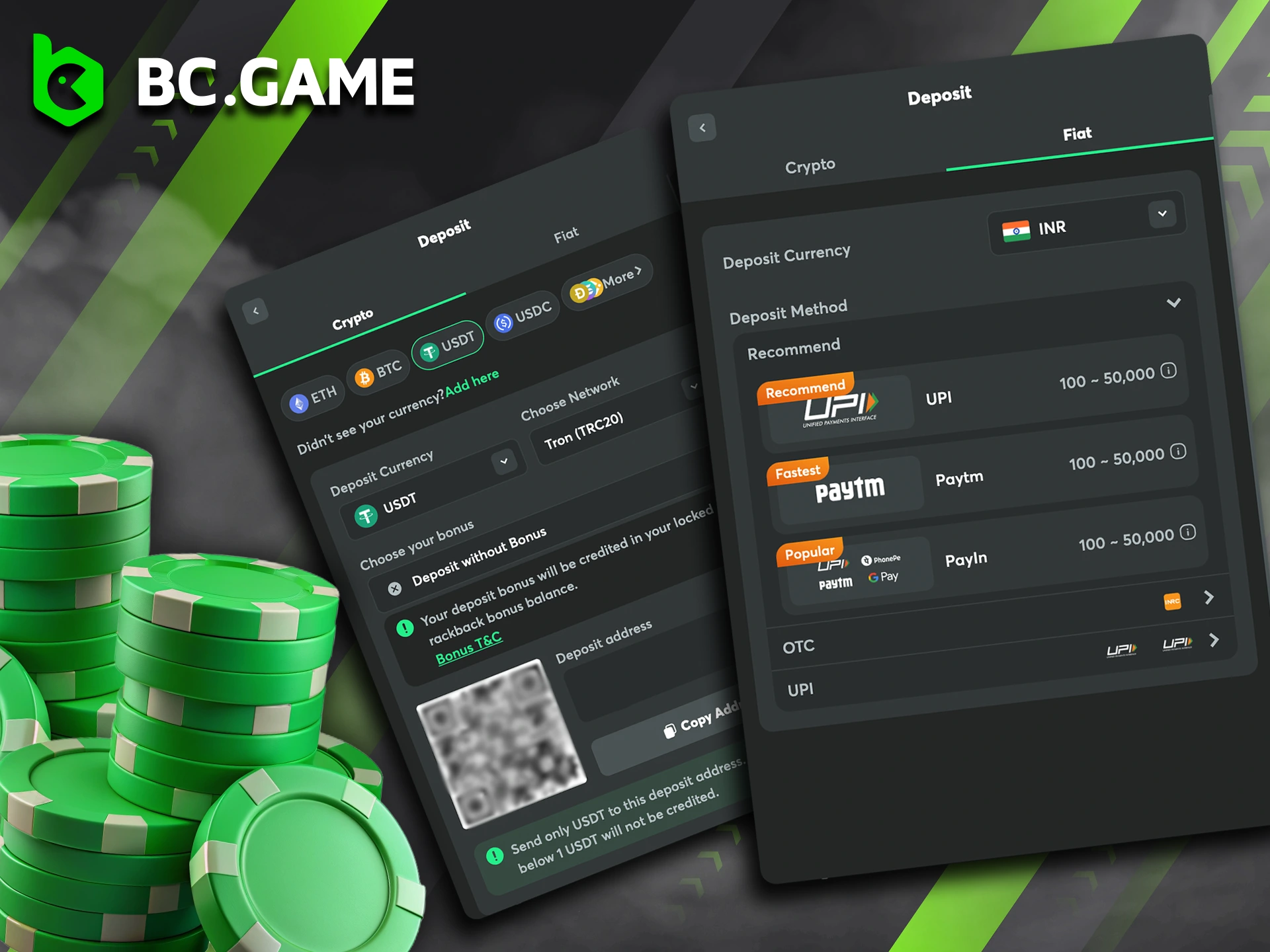 BC Game provides a flexible selection of payment methods to suit every player's preference.