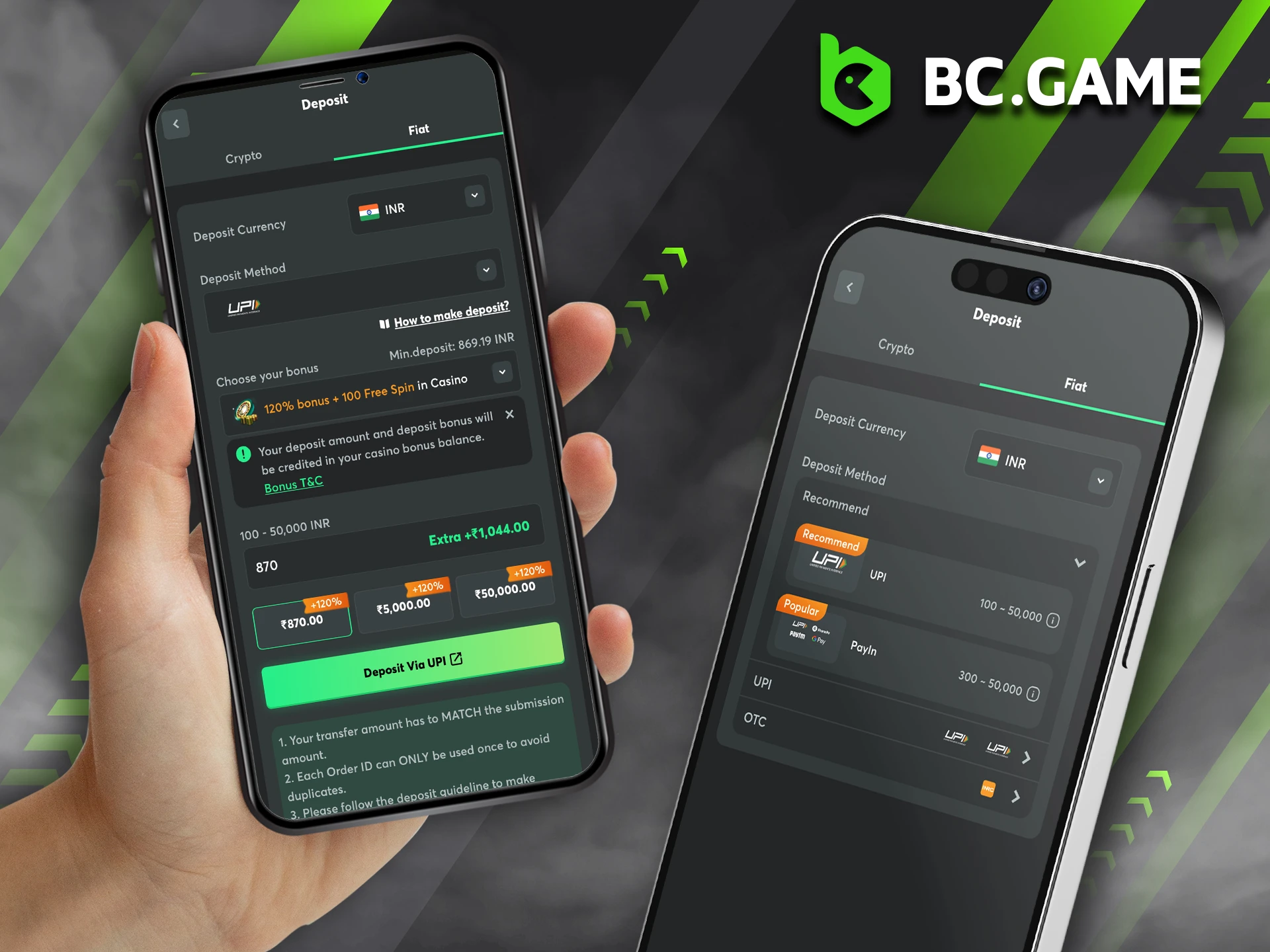 You can easily manage your funds directly through the BC Game mobile application.