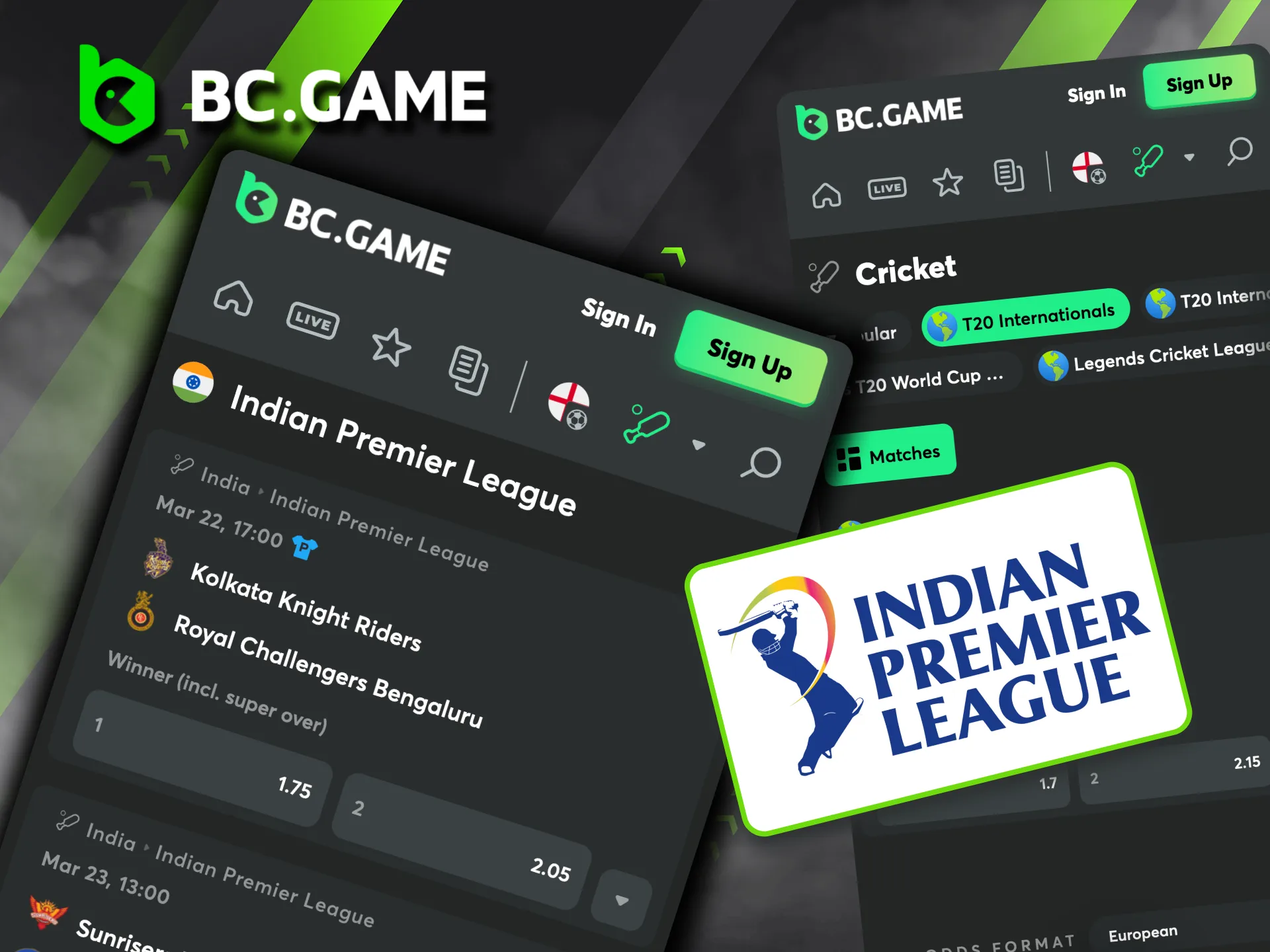 BC Game brings you the IPL, India's most prestigious T20 cricket league, featuring ten powerhouse regional teams.