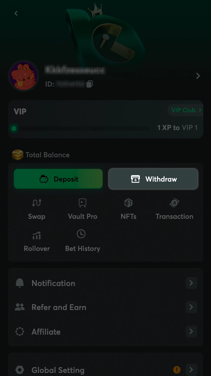 Navigate to the BC Game main menu and click the button dedicated to payouts.