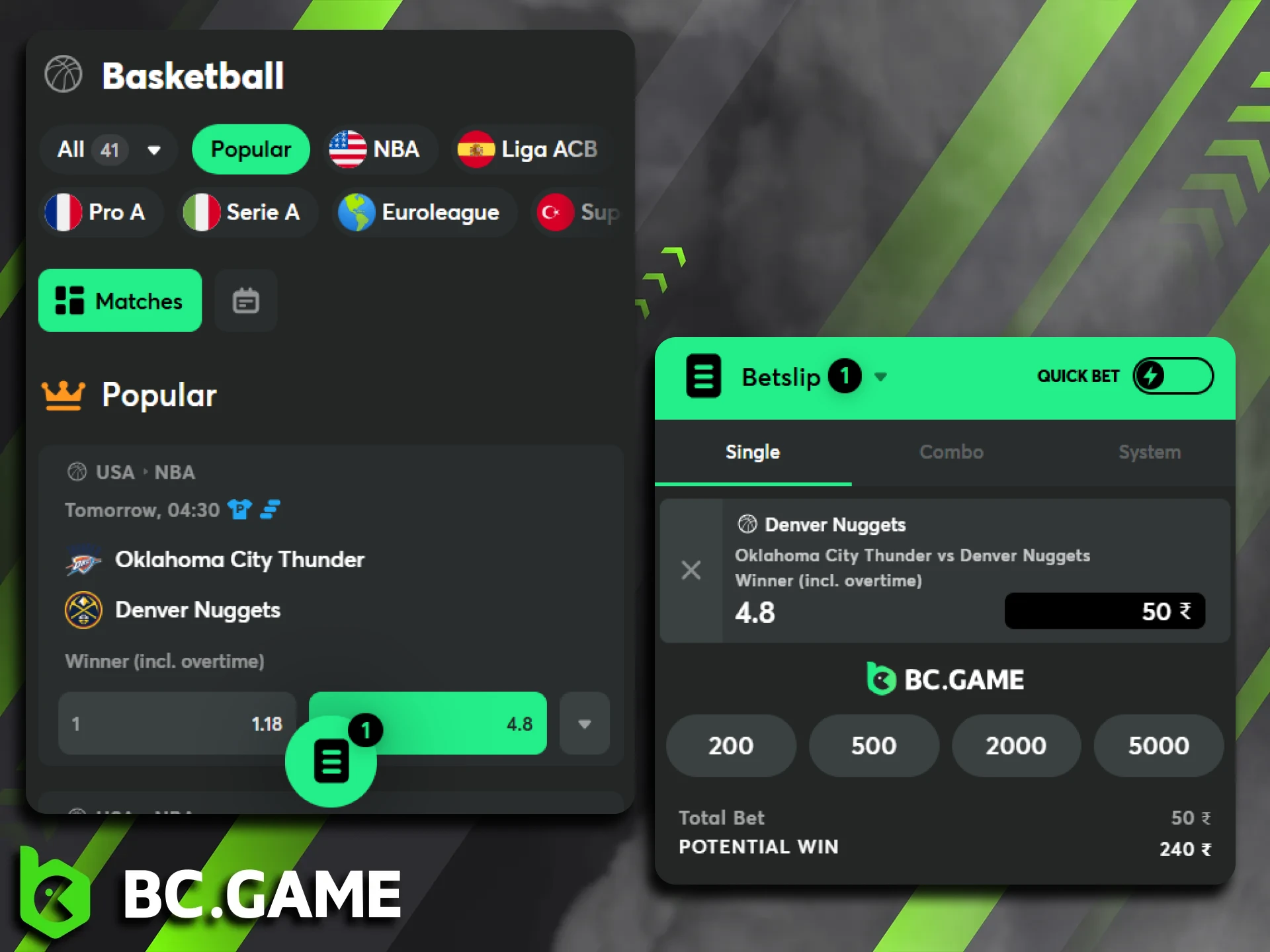 Learn everything you need to know about basketball wagering on the BC Game platform.