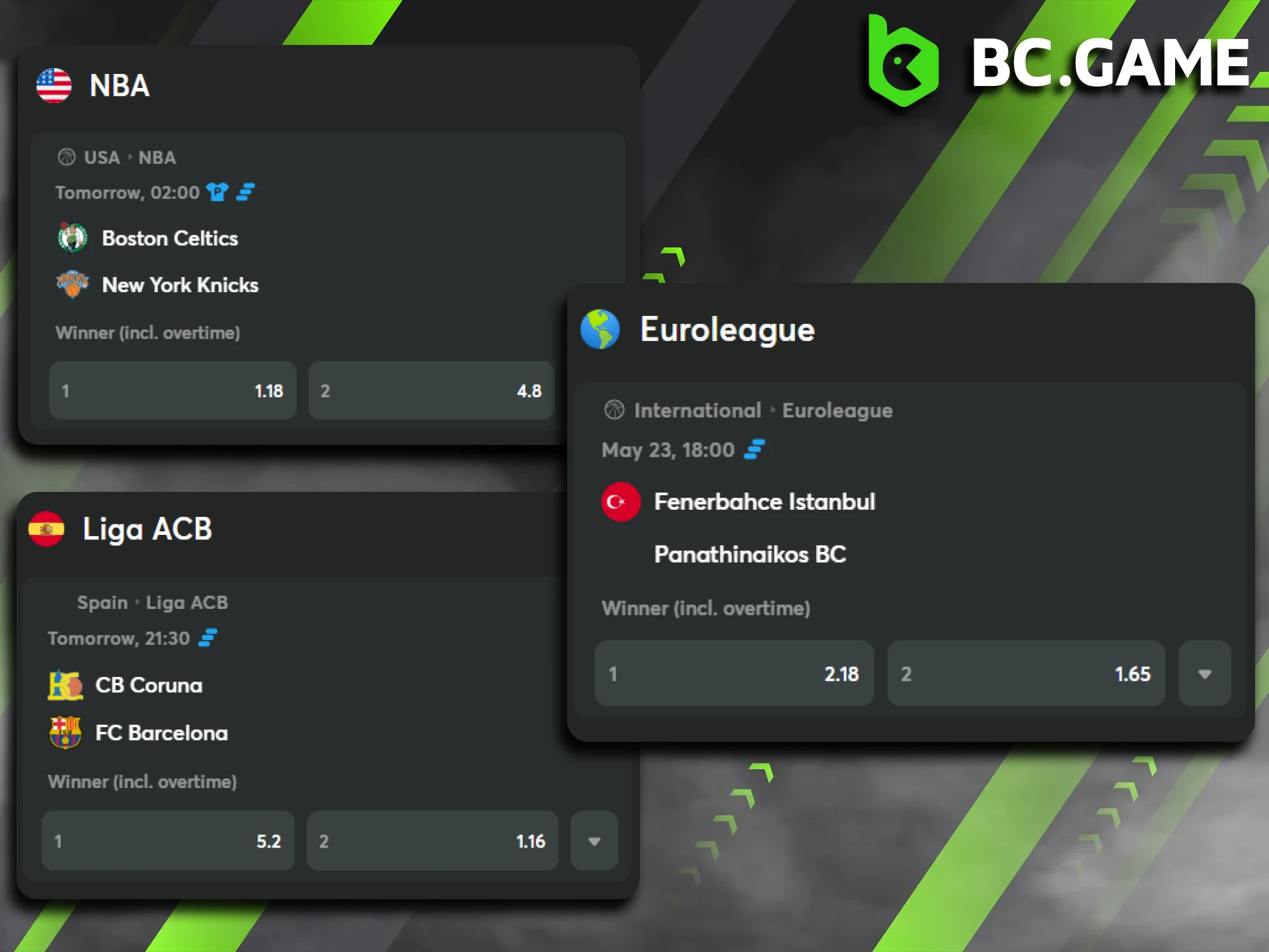 Explore the full list of available basketball leagues and events on BC Game.