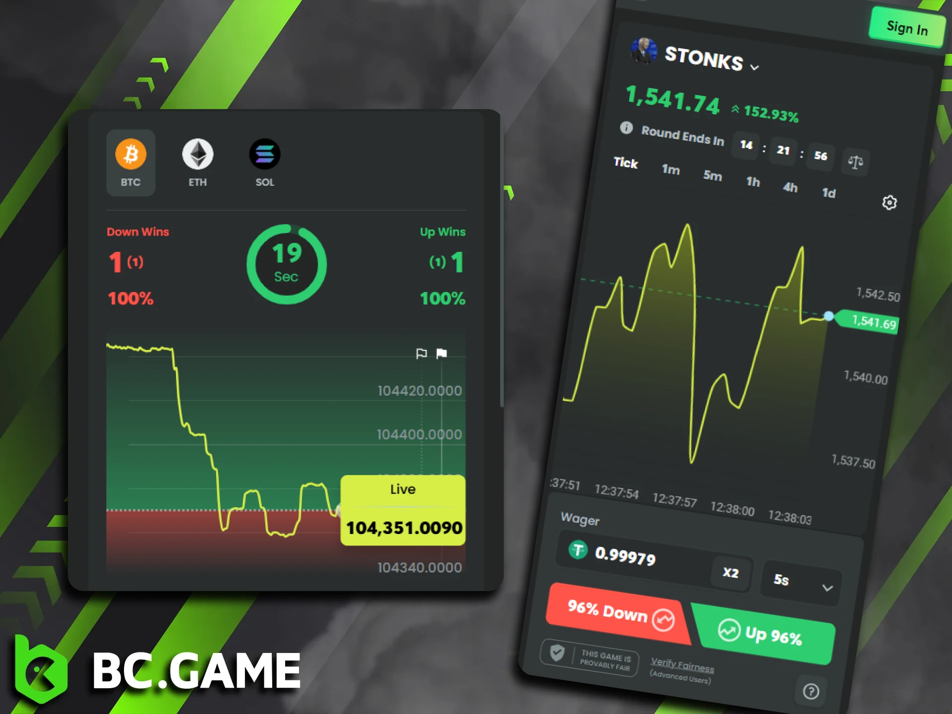 Download the BC Game app for Android or iOS and start trading from your phone.