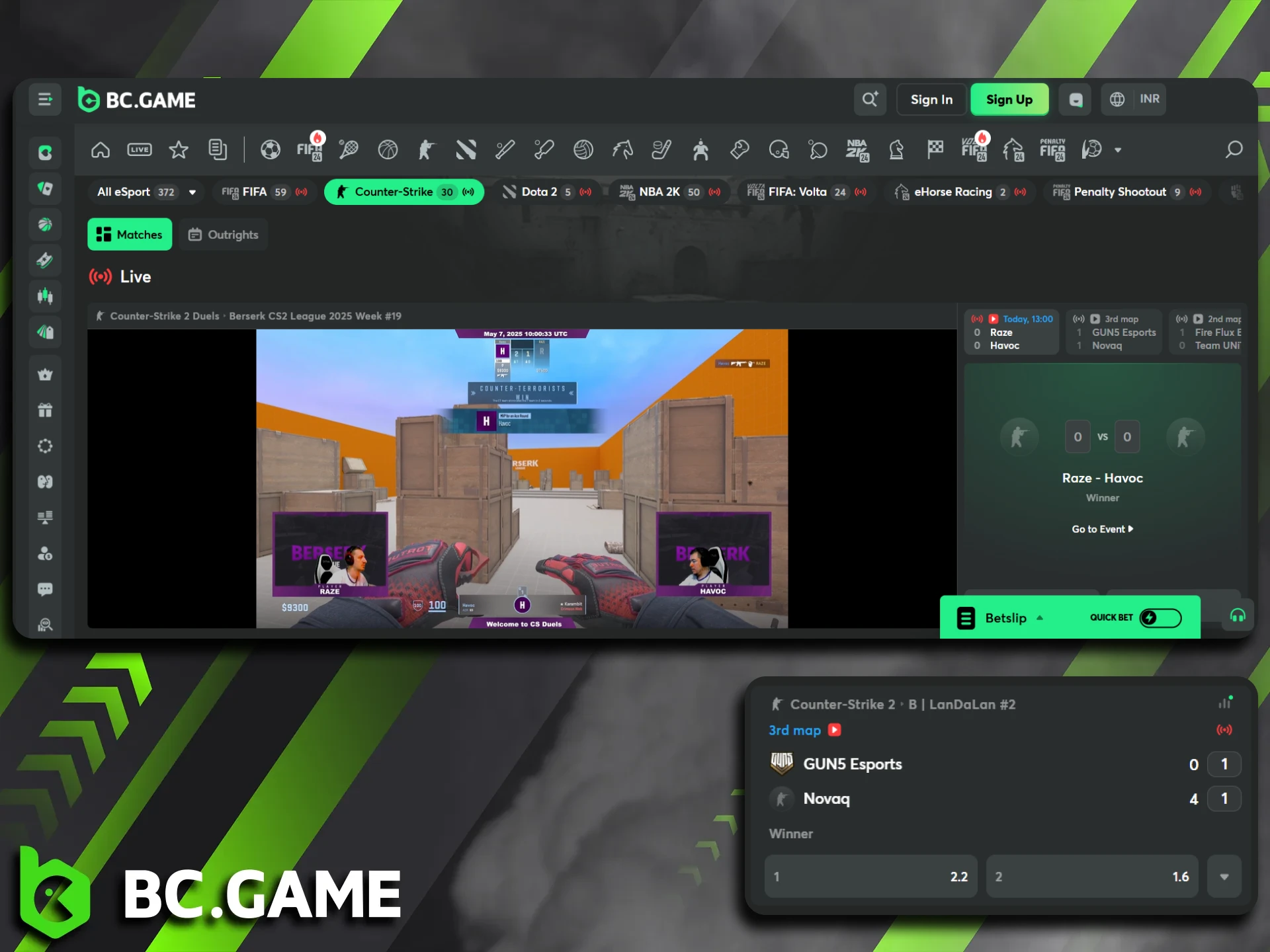 Place your bets on Counter-Strike 2 within the BC Game esports hub.