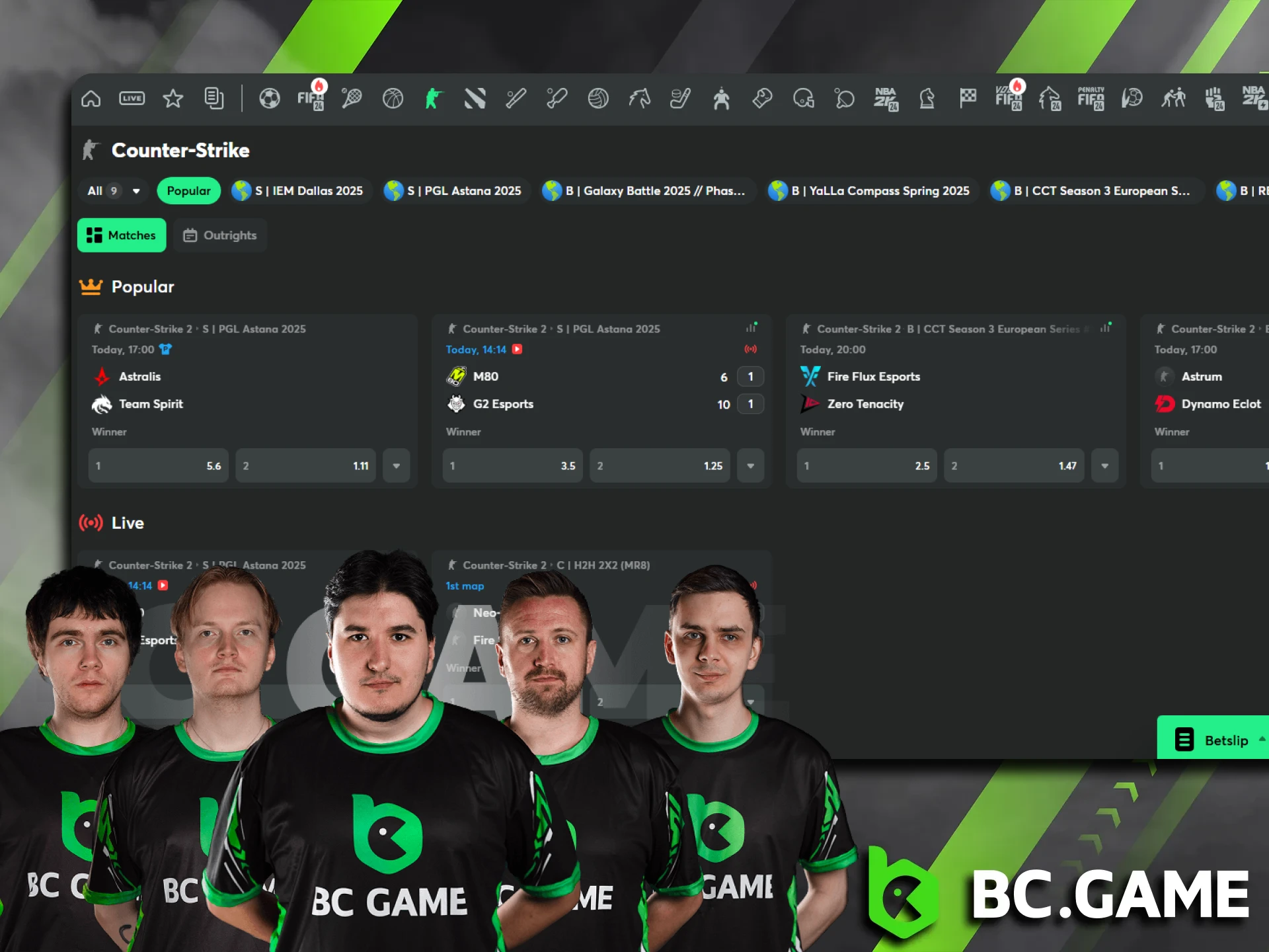 Meet the professional athletes representing the BC Game Counter-Strike 2 team.