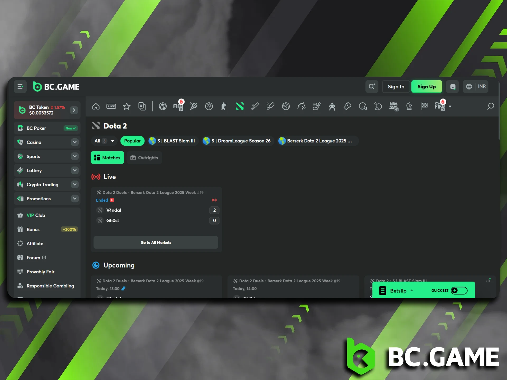 Head over to BC Game and pick your next Dota 2 match to bet on.