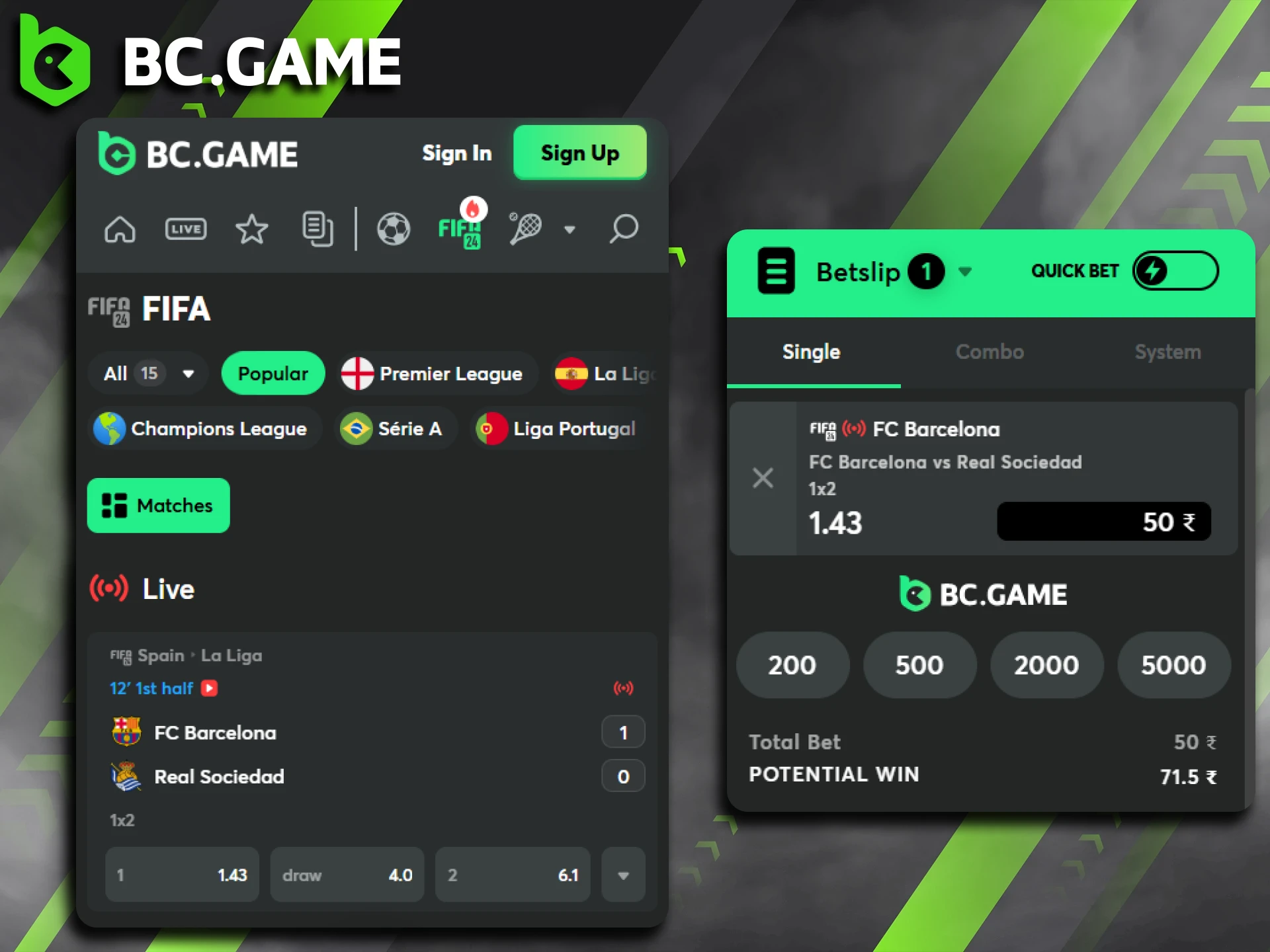 Get in on the action and start betting on FIFA matches via BC Game.