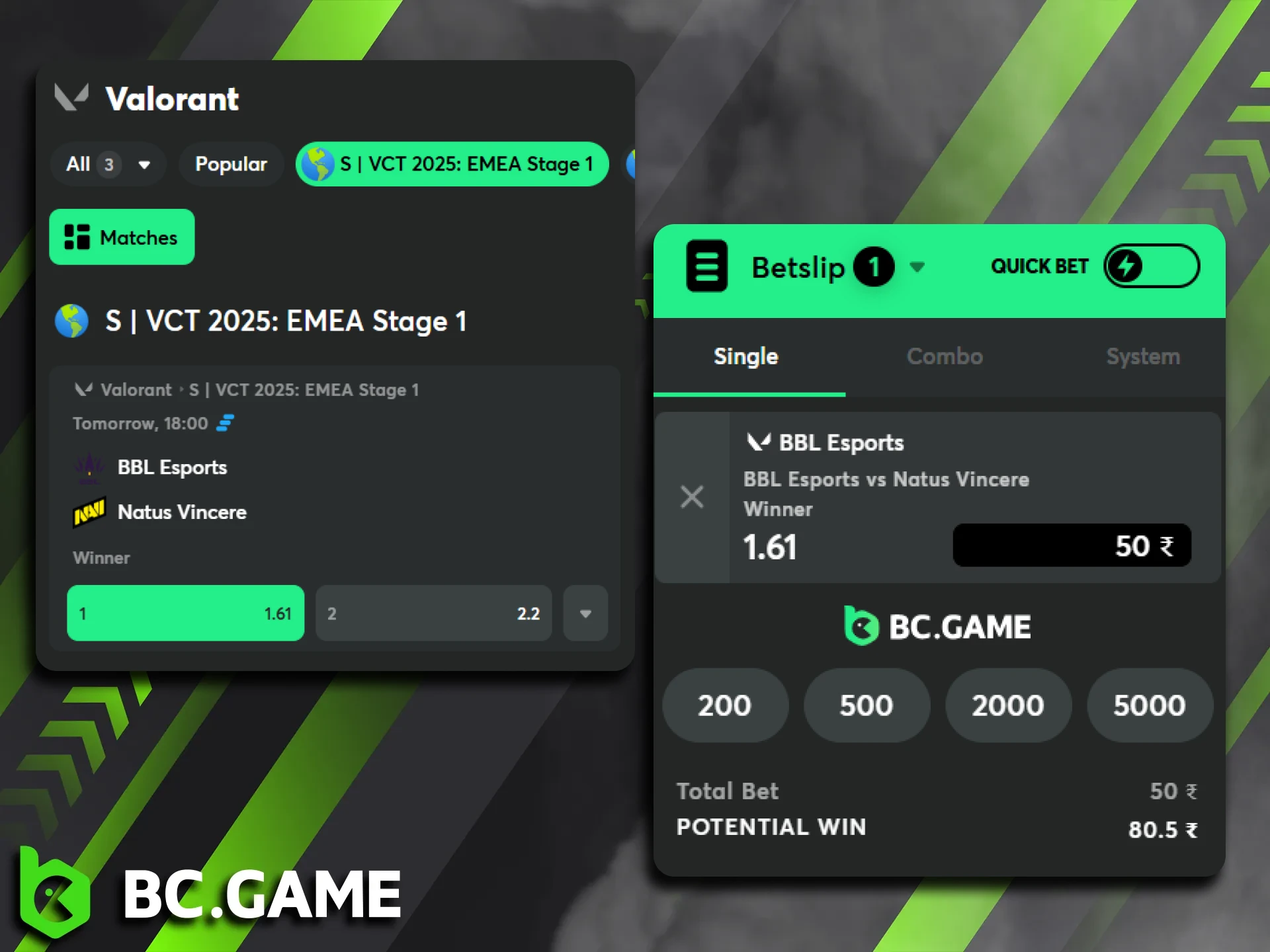 Visit the BC Game website to place your Valorant wagers.