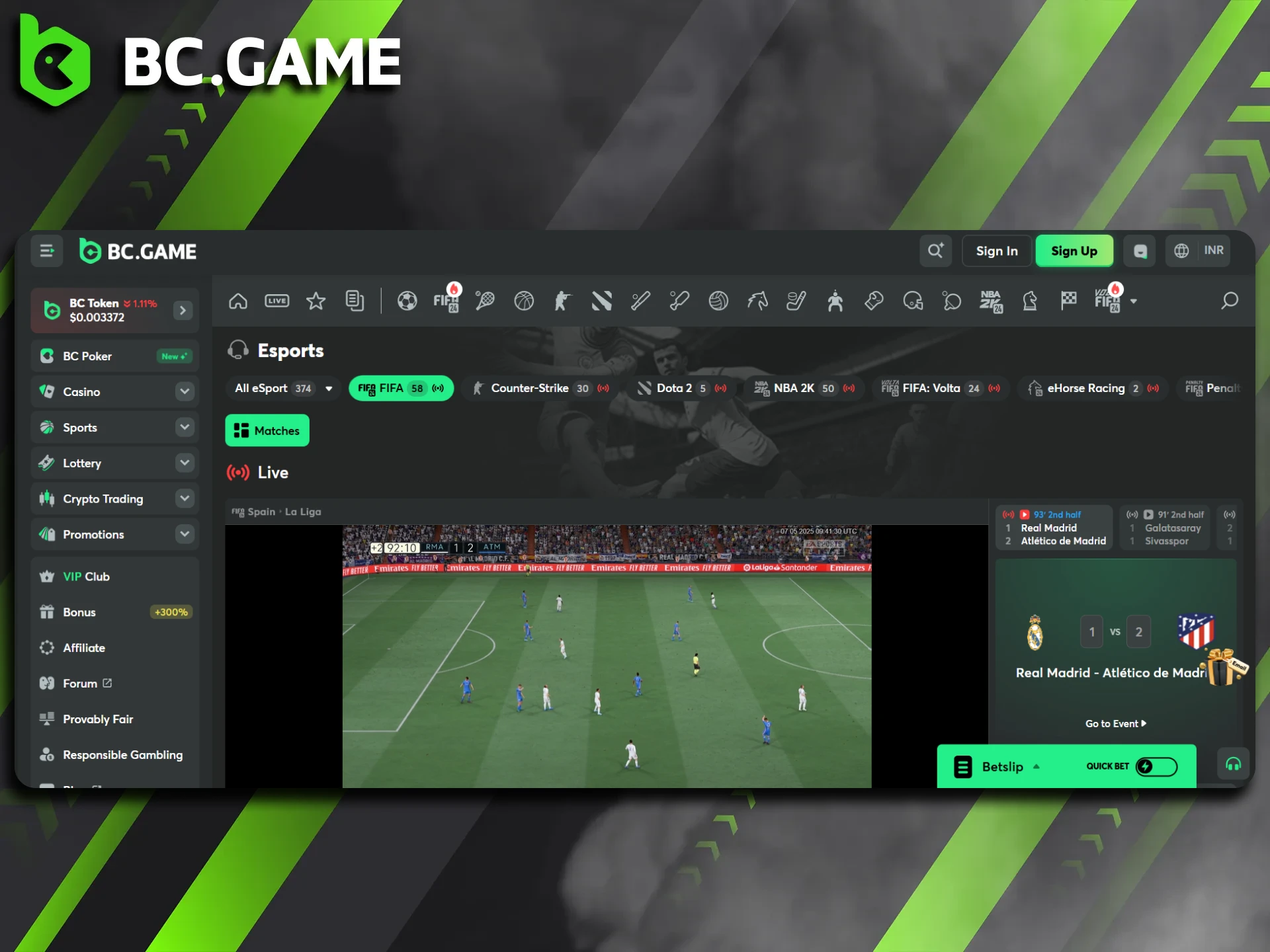Discover everything the BC Game esports section has to offer.