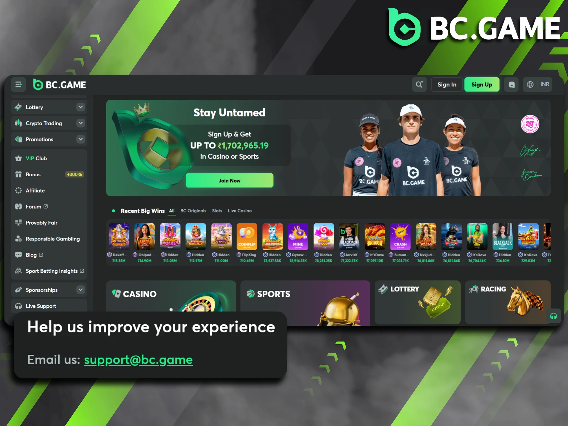 Get in touch with the BC Game support staff by sending them an email.