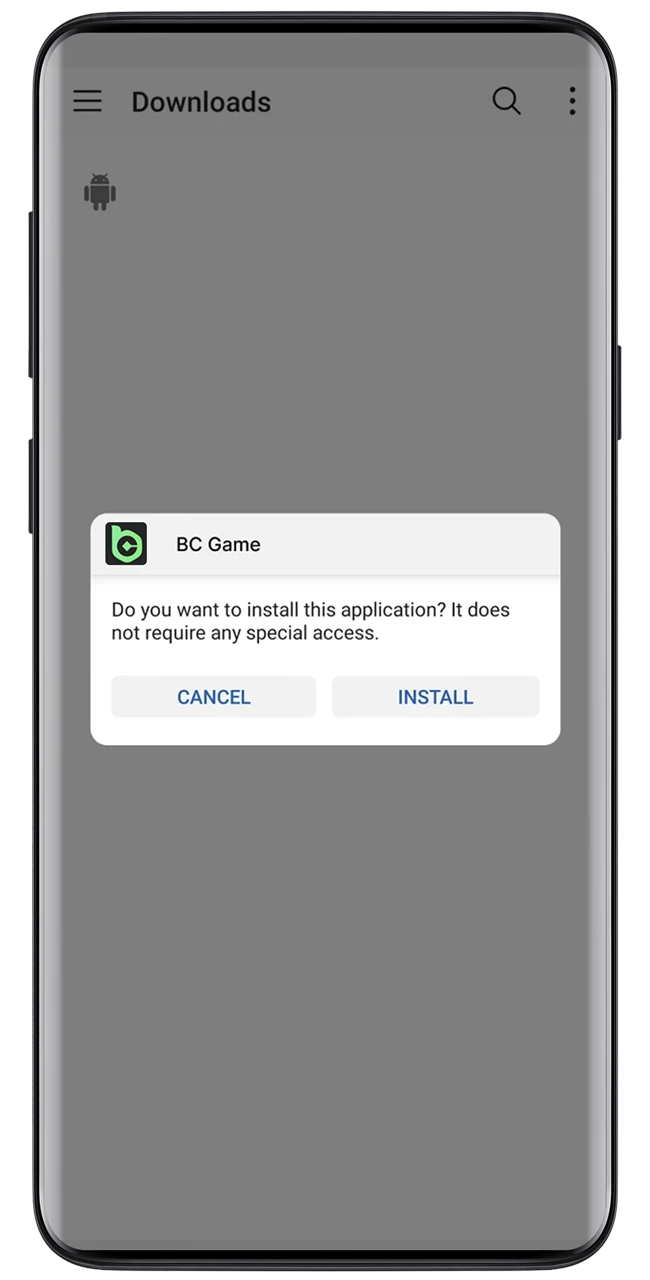 Complete the setup of the BC Game app on your Android smartphone.