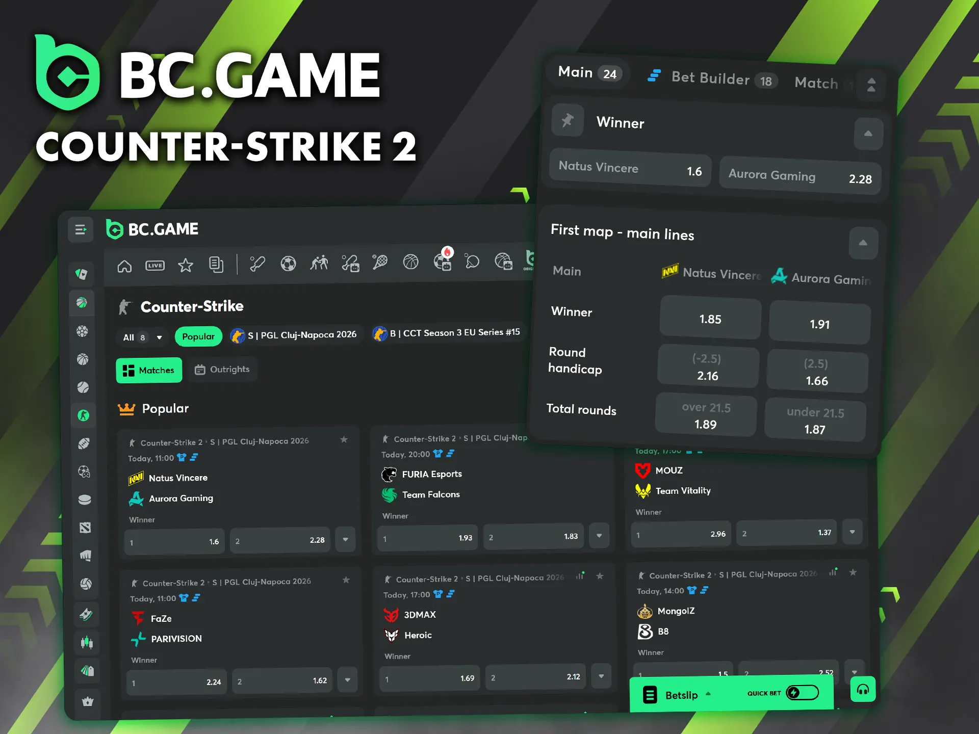 Counter-Strike betting is fully integrated into the BC Game platform.