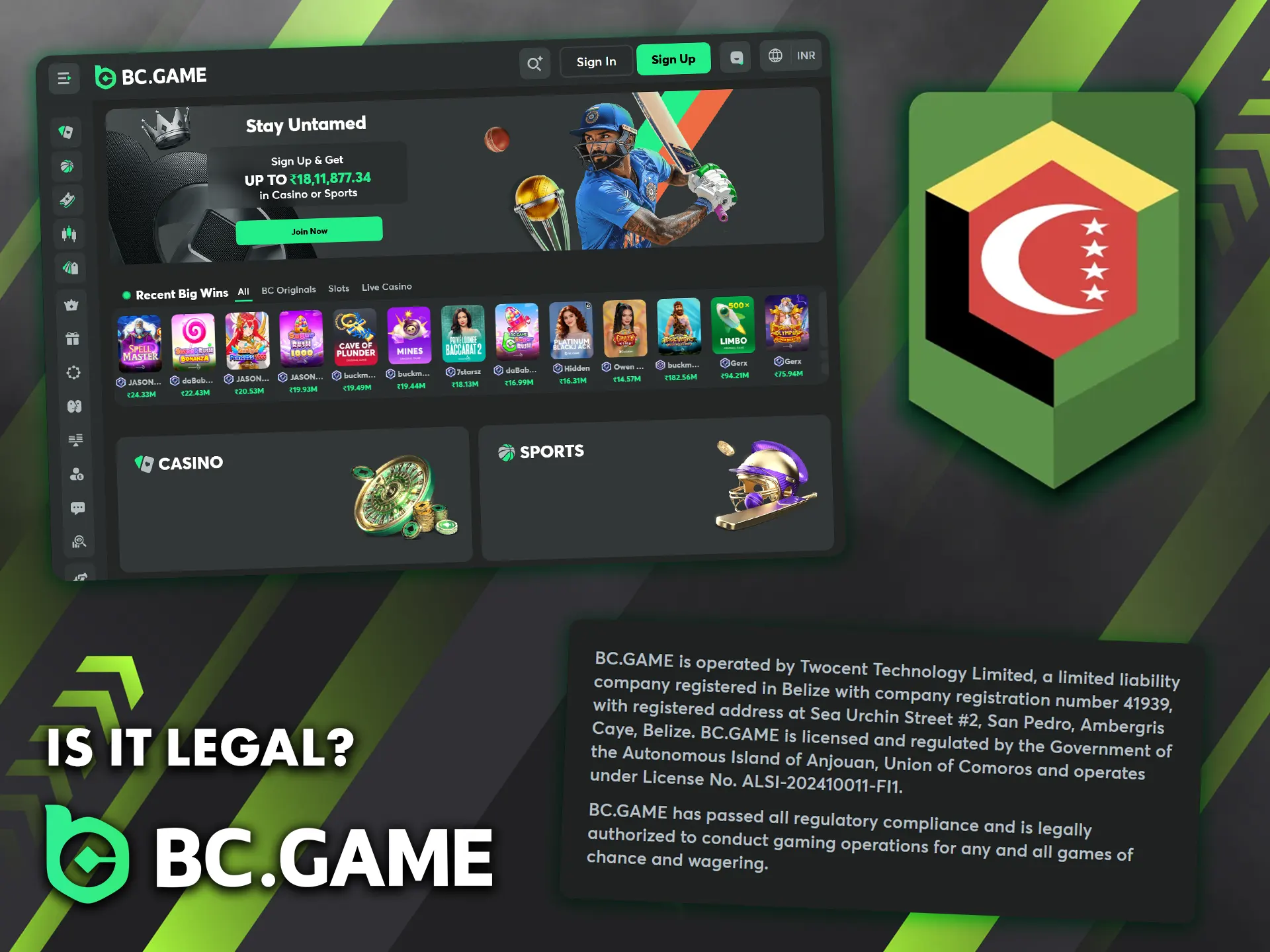 BC Game is fully authorized to operate in India under a license from Anjouan.
