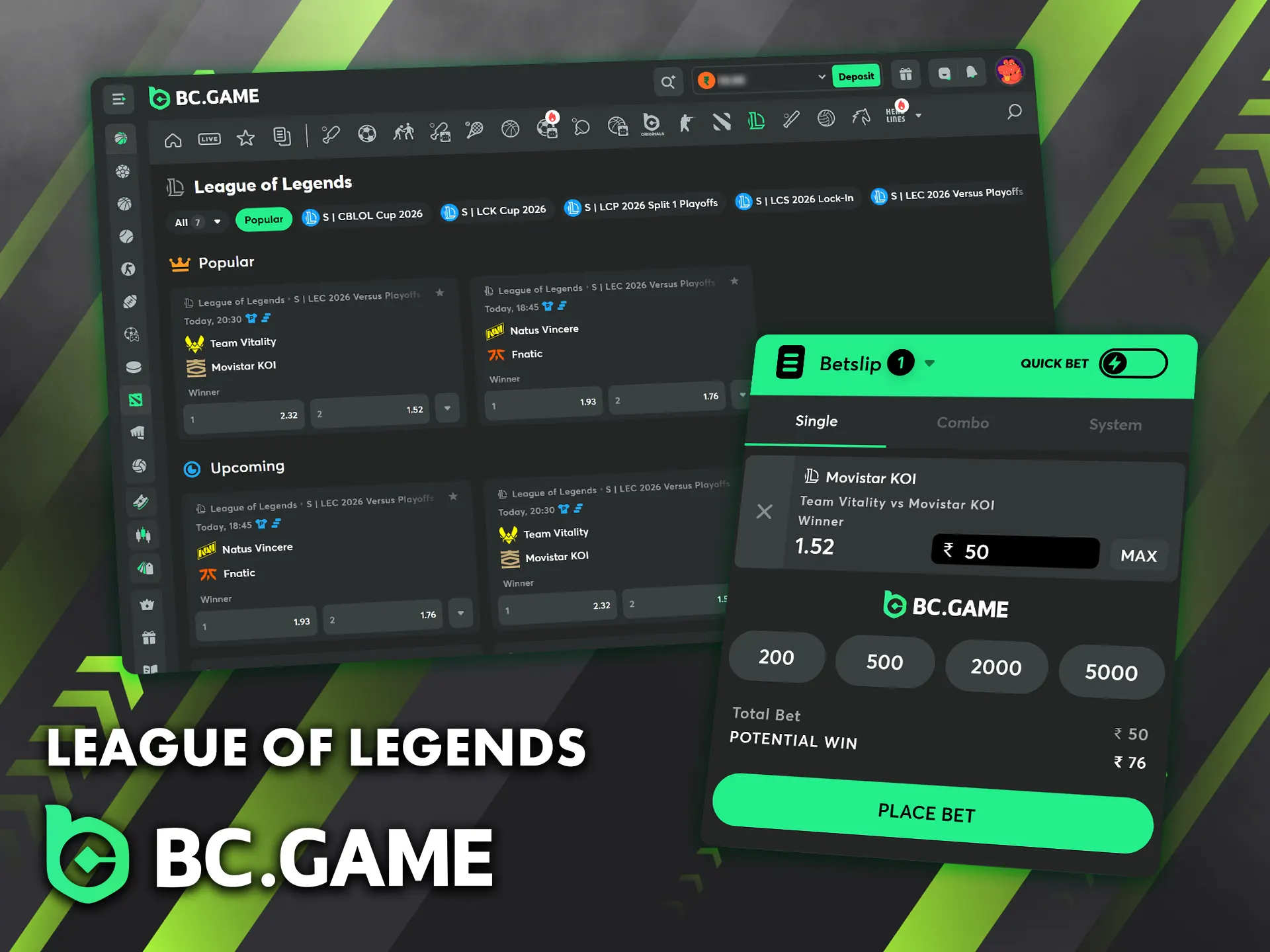 Analyze the team strategies and place your bets on League of Legends at BC Game.